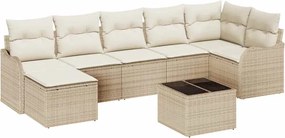 vidaXL Set de canapele pentru grădină 8 pcs Bej și alb Rattan poli