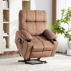 Fotoliu lift cu două motoare, cu încărcător USB și Type-C, masaj în 8 puncte și funcție de încălzire Calvera