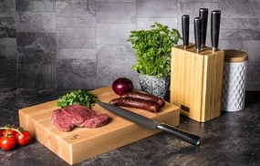 Set de cuțite G21 Damascus Premium în bloc debambus, cutie, 5 bucăți + piatră de ascuțit