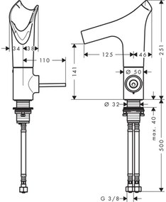 Baterie lavoar baie antracit periat sticla transparenta cu ventil inclus Hansgrohe Axor Starck V 140 Antracit periat/sticla transparenta