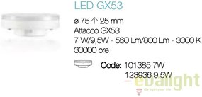 Bec LED GX53 9.5W 3000K 123936