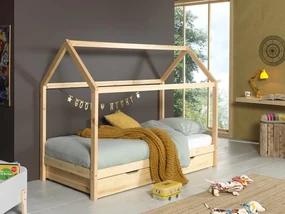 Set Pat Căsuță, cu Sertar și Saltea, Natur, 90 x 200 cm, Pin Masiv – Dallas – Vipack