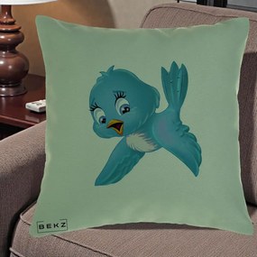 Perna Decorativa Pui de Pasare Albastru, 40x40 cm, Verde, Husa Detasabila, Perna Inclusa, BEKZ®