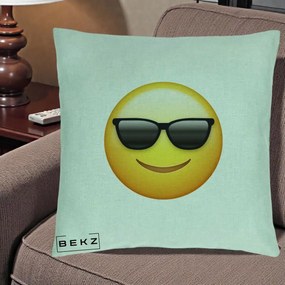 Perna Decorativa Emoji Cool Ochelari, 40x40 cm, Verde Menta, Husa Detasabila, Perna Inclusa, BEKZ®