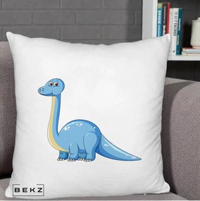 Perna Personalizata Brontosaur Albastru, 40x40 cm, Alb Pufos, Husa Detasabila, Perna Inclusa, BEKZ®