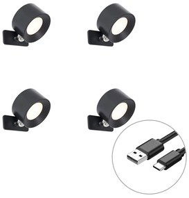 Set de 4 Aplice și Plafoniere Moderne Negre cu LED Reîncărcabil - Bright