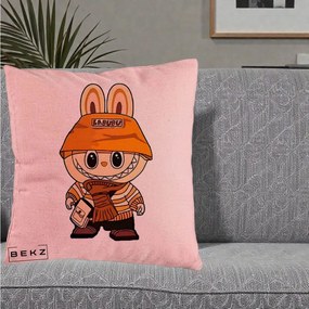 Perna Personalizata Labubu Streetwear Portocaliu, 40x40 cm, Roz, Husa Detasabila, Perna Inclusa, BEKZ®