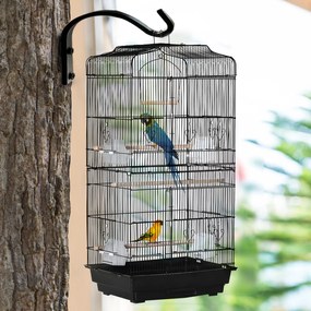 PawHut Colivie pentru Papagali cu Stinghii, Leagan și Boluri, Volieră din Metal și Plastic, 46.5x35.5x92 cm, Negru | Aosom Romania