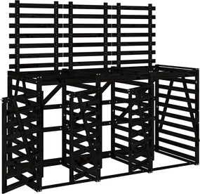 vidaXL Magazie triplă depozitare coș de gunoi, negru, lemn masiv pin