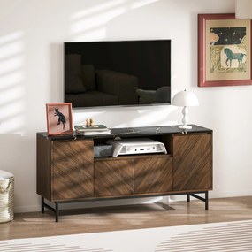HOMCOM Comodă TV pentru televizoare până la 165,1 cm comodă TV din lemn cu compartiment deschis și orificiu pentru cabluri, efect marmură, 140x39x66cm, nuc | Aosom Romania
