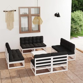 3076325 vidaXL Set mobilier de grădină cu perne, 9 piese, lemn masiv de pin