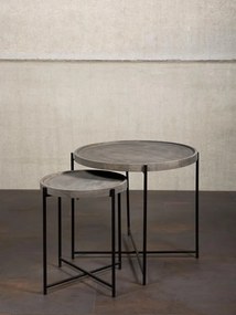 Set 2 masute laterale din metal si lemn de mango, Grey