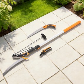Outsunny Ferăstrău Manual 2-în-1 cu Tijă Telescopică din Aluminiu de 2-3 m, Ferăstrău de Tăiere și Foarfece cu Blocare de Siguranță | Aosom Romania