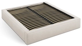 Pat matrimonial crem tapițat cu spațiu de depozitare cu somieră 140x200 cm Simon – Micadoni
