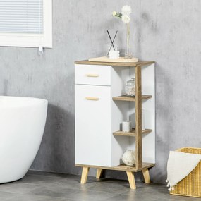 Kleankin Dulap de Baie Modern cu Spațiu de Depozitare, Usă, Sertar, Rafturi, Design Înălțat, 50x30x89 cm, Alb, din Lemn | Aosom Romania
