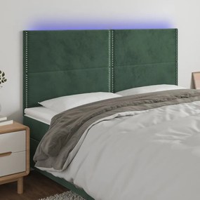 3122341 vidaXL Tăblie de pat cu LED, verde închis, 160x5x118/128 cm, catifea