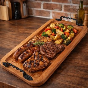 Tava lemn cu manere din fier forjat, in diferite forme