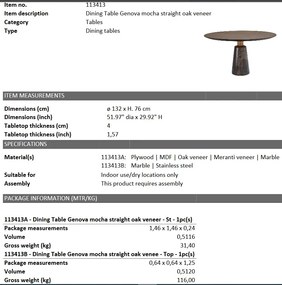 Masa dining design LUX Genova, 132cm 113413 HZ
