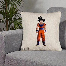 Perna Personalizata Dragon Ball Goku Complet in Gi Portocaliu, 40x40 cm, Bej Canapea, Husa Detasabila, Perna Inclusa, BEKZ®