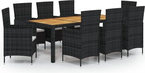 vidaXL Set mobilier de grădină cu perne, 9 piese, negru, poliratan