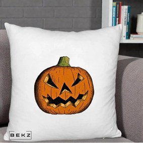 Perna Decorativa Halloween Dovleac Portocaliu Clasic, 40x40 cm, Alb Pufos, Husa Detasabila, Perna Inclusa, BEKZ®