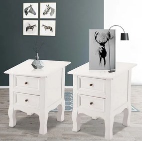 NOA9 - Set 2x Noptiere albe, 34 cm, cu 2 sertare