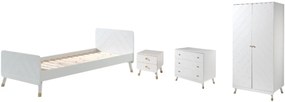 Set Dormitor Complet pentru Copii, 4 Piese, 90x200 cm, Alb Satinat (Pin Masiv și MDF) – Billy – Vipack