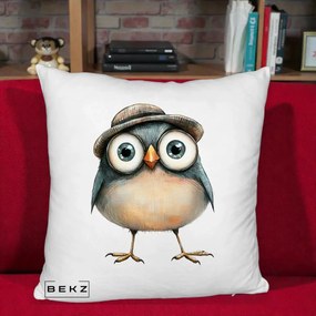 Perna Decorativa Pui cu Palarie Rotunda, 40x40 cm, Alb Pufos, Husa Detasabila, Perna Inclusa, BEKZ®