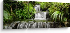 Tablou - Cascadă în pădurea tropicală (cu ceas) (90x30 cm)