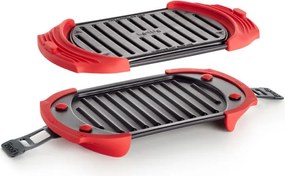 Grill pentru cuptorul cu microunde Lekue 1009081, 25,2 x 14,8 x 5,4 cm, Silicon platinat, Otel cu acoperire antiaderenta, 0 /+240 °C, Roșu