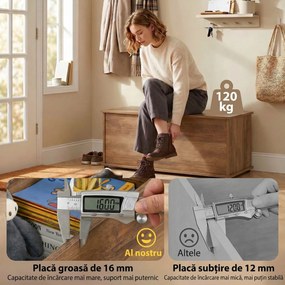HOMCOM Cufăr de Depozitare pentru Interior 113L cu Capac Rabatabil, Cufăr Organizator pentru Living și Hol, Bancă cu Spațiu de Depozitare, Efect Lemn Maro | Aosom Romania