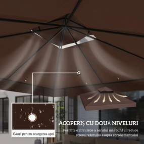 Outsunny Acoperiș de Schimb pentru Foișor 3x3 m cu 2 Niveluri pentru Grădină, Copertină Rezistentă la Apă din Țesătură Oxford 370g/㎡ Anti-UV 30+ cu Orificii de Drenaj, Cafeniu | Aosom Romania