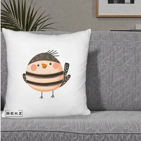 Perna Decorativa Pui Kawaii Bej-Negru Dungat, 40x40 cm, Alb Pufos, Husa Detasabila, Perna Inclusa, BEKZ®