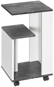 HOMCOM Noptieră cu 4 rotile, 3 rafturi, 35 x 29,5 x 65,5 cm, Gri/Alb | Aosom Romania