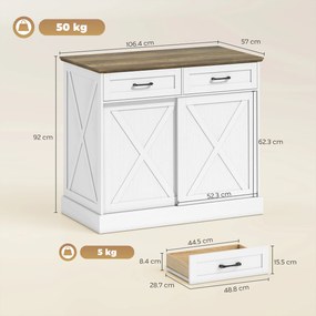 HOMCOM Insulă centrală de bucătărie, bufet de bucătărie, mobilier de depozitare cu 2 sertare, 2 uși culisante, poliță reglabilă, alb | Aosom Romania