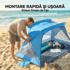 Outsunny Cort Plajă UV30+, 2-3 Persoane, Saci de Nisip, Montare Ușoară, Albastru. | Aosom Romania