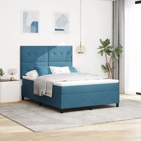 vidaXL Pat box spring cu saltea, albastru închis, 140x190 cm, catifea