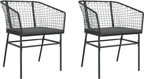 vidaXL Scaune de grădină cu perne, 2 buc., negru, poliratan