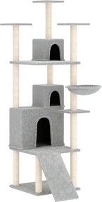 vidaXL Ansamblu pisici, stâlpi din funie sisal, gri deschis, 175 cm