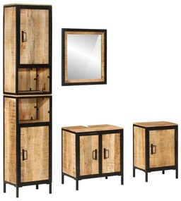 3217116 vidaXL Set mobilier de baie, 4 piese, fier și lemn masiv de mango