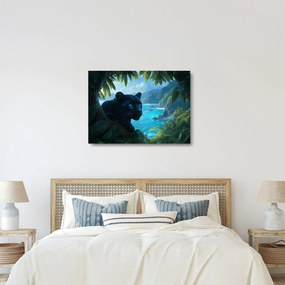 Tablou pe sticlă - Pantera neagră în junglă (70x50 cm)
