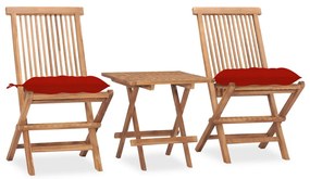Set mobilier exterior pliabil cu perne, 3 piese, lemn masiv tec Rosu, 3