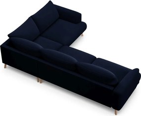 Colțar albastru închis cu tapițerie din catifea (cu colț pe partea dreaptă/în formă de ”L”) Naomi – Micadoni