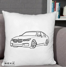 Perna Personalizata BMW Seria 7 Linie Minimalista, 40x40 cm, Alb Pufos, Husa Detasabila, Perna Inclusa, BEKZ®