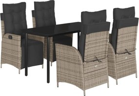 vidaXL Set mobilier de grădină cu perne, 5 piese, gri, poliratan
