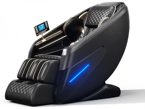 Fotoliu de masaj HADES, cu Incalzire, Bluetooth, Display, Ecran tactil, Controler rapid cotiera, Zero Gravity, 2 Boxe, Moduri Automate, Suport Picioare extensibil, Piele PU Premium, Negru