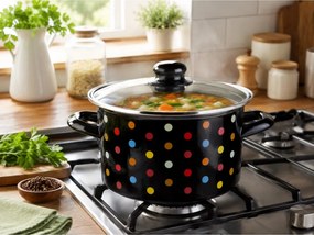 Oala din otel emailata cu capac Rosberg Premium RP54518I20G, Ø20x12 cm, 2,65 l, Toate plitele inclusiv inductie, Negru