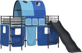 vidaXL Cadru de pat supraetajat pentru copii Negru și Albastru Metal