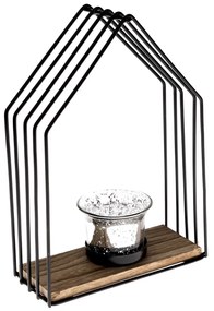 Suport de lumânări din metal Celestial house negru, 15 x 22 x 6,5 cm