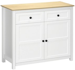 HOMCOM Comodă mobilier de depozitare cu 2 uși și raft reglabil în înălțime 2 sertare 100 x 40 x 85 cm alb și aspect lemn | Aosom Romania